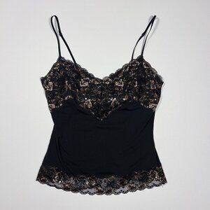 Vintage Y2K Express Black Beaded Lace Tank Top Cami